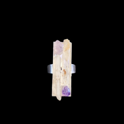 Mosaic Ring, Amethyst and raw crystal. rectangle.