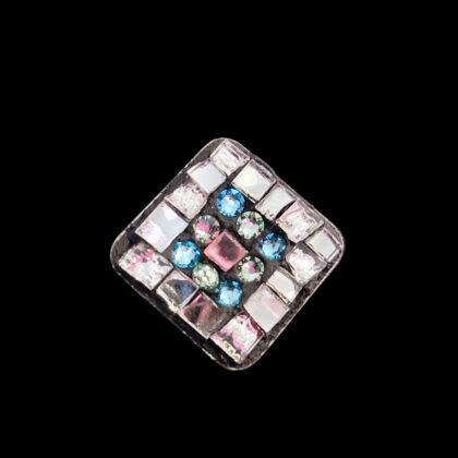 Mosaic Ring, Square, Silver mirror with aqua crystals