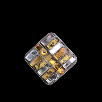 Mosaic Ring, Square, Yellow and silver with crystals