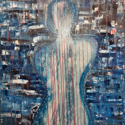 L'Osservatrice. <br>80 x 100 centimeters Plaster, oils, and enamel on canvas