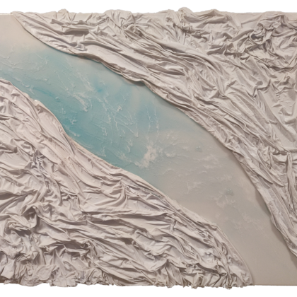 Flow<br>120 x 80 cm, Cotton, resin, glass spheres on canvas