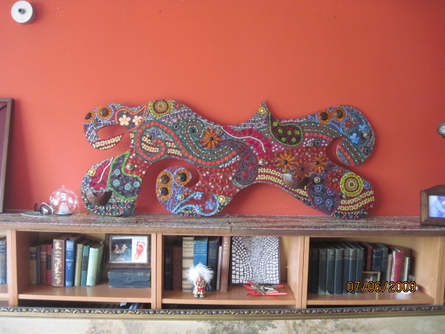 Coat Rack <br>52 × 130 cm · Millefiori, gold and glass mosaic on MDF, antique brass fittings and coconut shell - Image 2