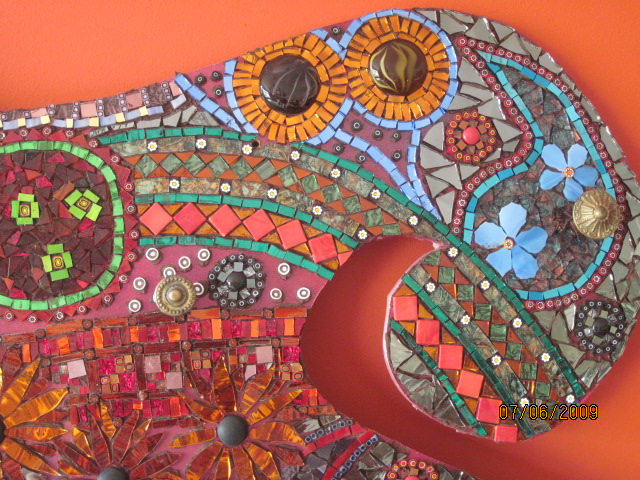Coat Rack <br>52 × 130 cm · Millefiori, gold and glass mosaic on MDF, antique brass fittings and coconut shell - Image 9