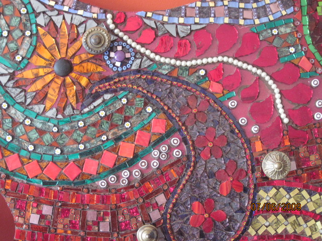 Coat Rack <br>52 × 130 cm · Millefiori, gold and glass mosaic on MDF, antique brass fittings and coconut shell - Image 8