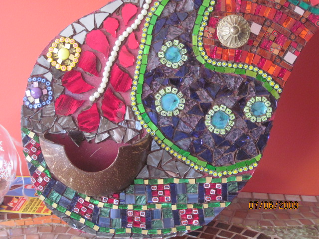Coat Rack <br>52 × 130 cm · Millefiori, gold and glass mosaic on MDF, antique brass fittings and coconut shell - Image 5