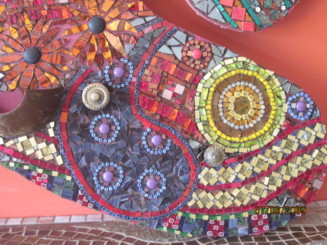 Coat Rack <br>52 × 130 cm · Millefiori, gold and glass mosaic on MDF, antique brass fittings and coconut shell - Image 4