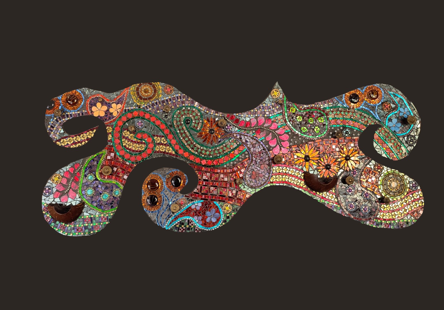 Coat Rack <br>52 × 130 cm · Millefiori, gold and glass mosaic on MDF, antique brass fittings and coconut shell - Image 3