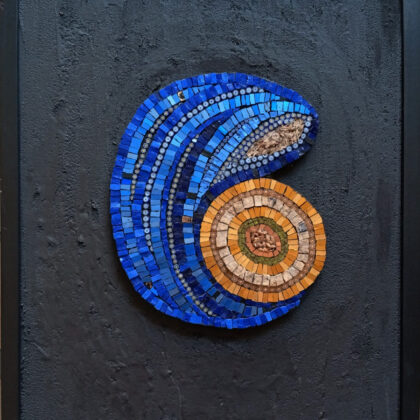 Maternity <br>21 × 22.5 cm · 42.5 × 52.5 cm framed · Smalti, gold, millefiori, marble and wheat grains