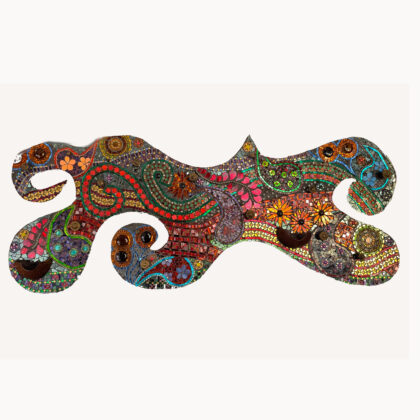 Coat Rack <br>52 × 130 cm · Millefiori, gold and glass mosaic on MDF, antique brass fittings and coconut shell